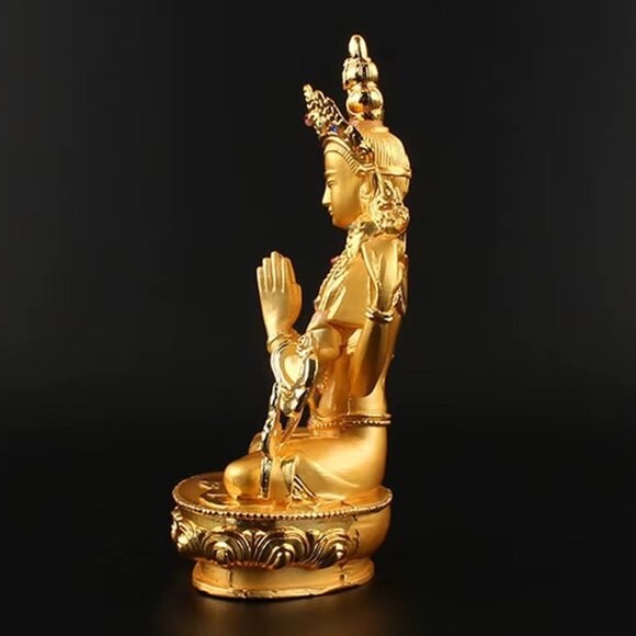 AVALOKITESVARA BUDDHA BEJEWELED GOLD ALLOY PLATED 6 IN STATUE-4 Arms-Bodhisattva - Picture 10 of 16